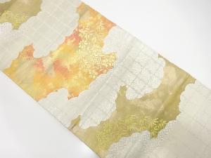 雲に花模様織出し袋帯